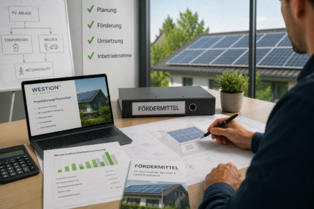 Planung von Photovoltaikanlage, Stromspeicher und Ladeinfrastruktur mit Unterlagen zum Fördermittelservice